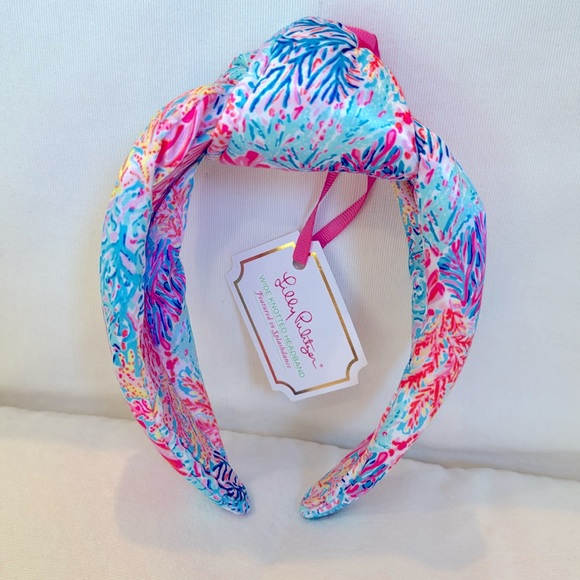 Lilly Pulitzer Knotted Headband Pink Blue Splashdance Coastal Coral Satin NWT - Picture 4 of 4